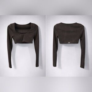 ALO Yoga Espresso Ribbed Long Sleeve Crop Top